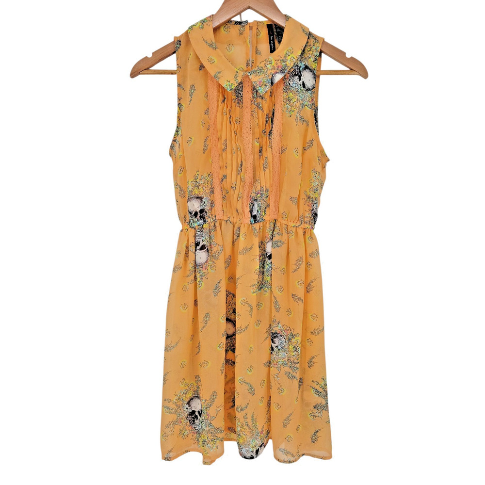 Fire Los‎ Angeles Skull Floral Dress Fiary Goth Indie Alt Twee Indie Size S